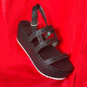 Stuart Weitzman Black Studded Leather Platform Sandals (Size W US 9)
